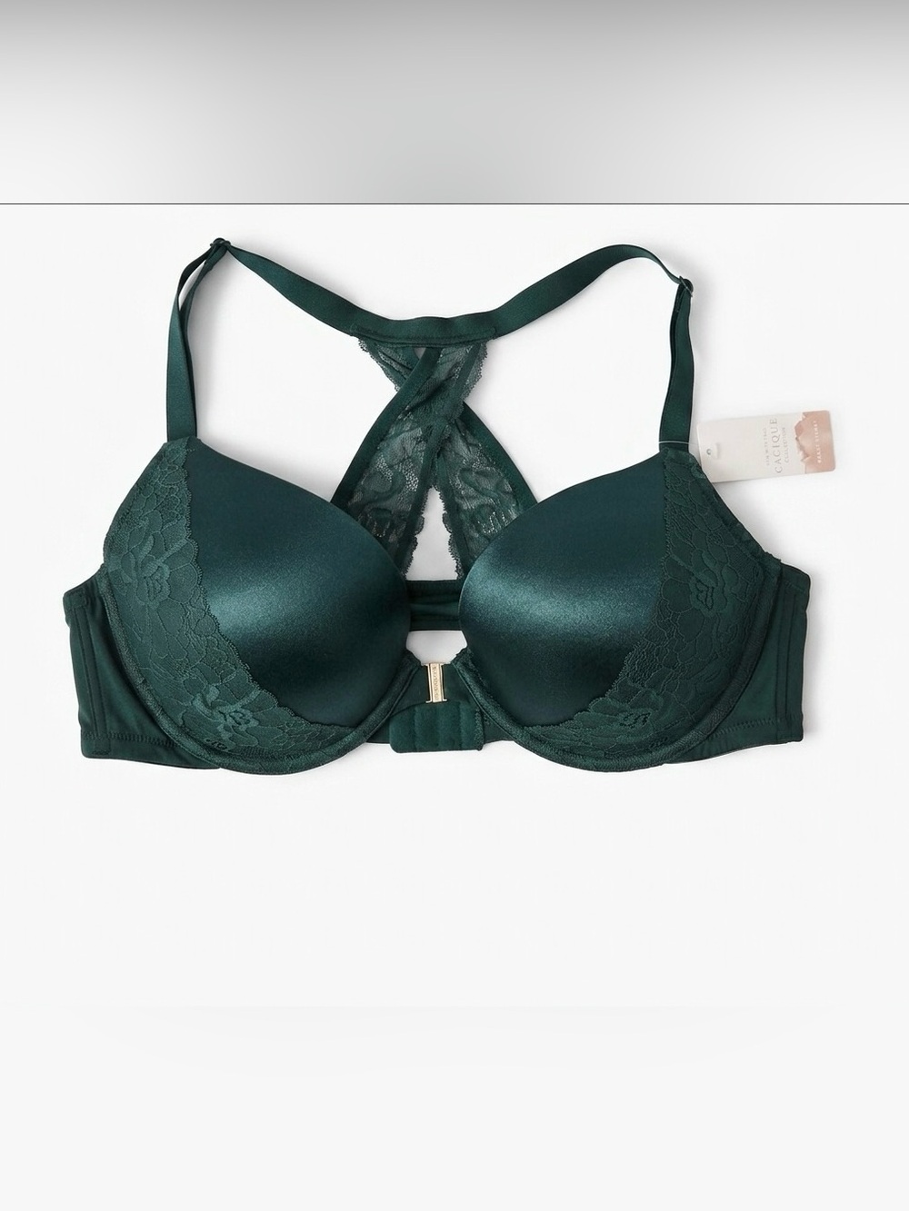 NWT Cacique Lane Bryant 46C Boost Plunge Bra Emerald Green Front Close Lace Race - Picture 12 of 12